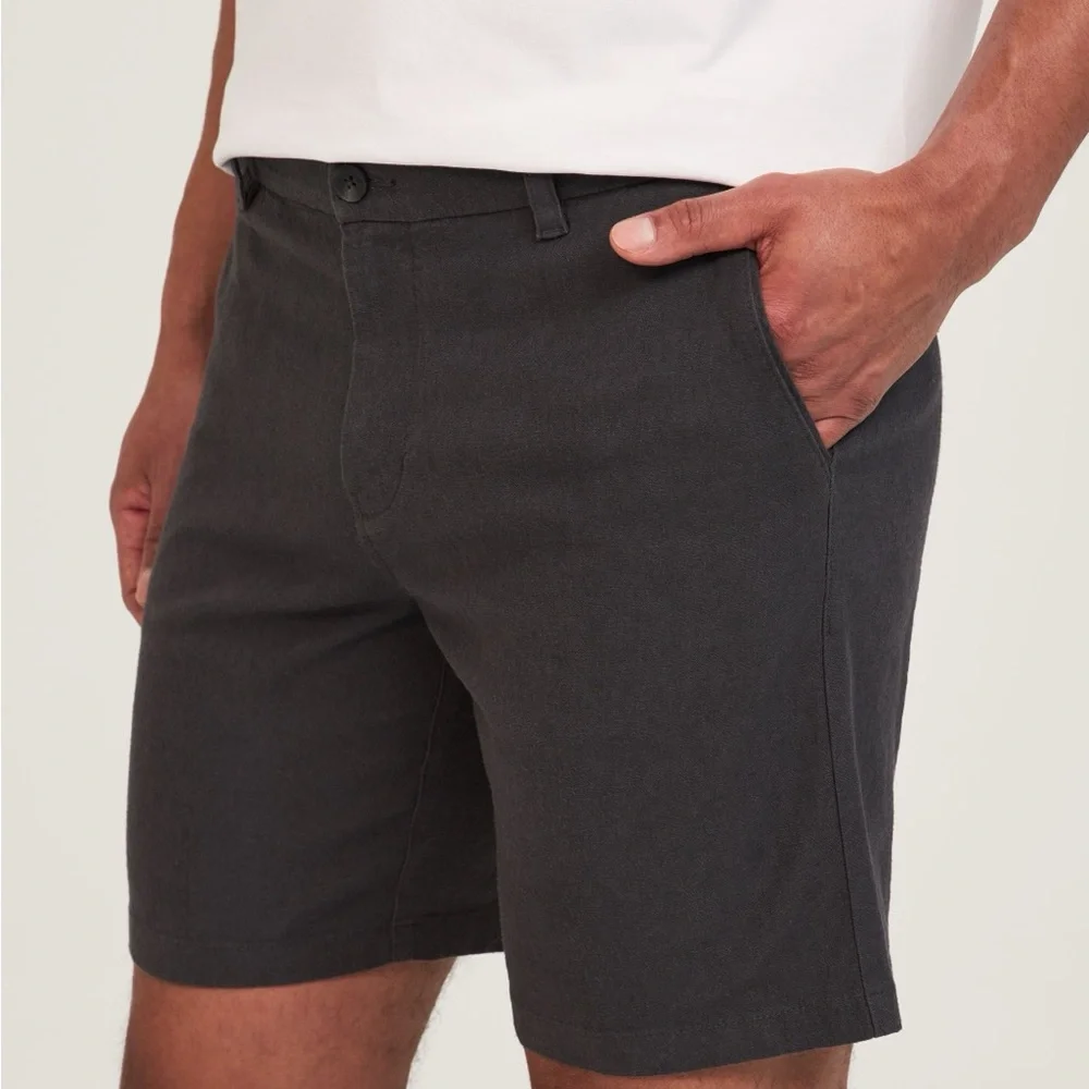 Sz 32 chino Denver Hayes Men's 8 Inch Linen Stretch Short Men's black Shorts - Picture 5 of 15